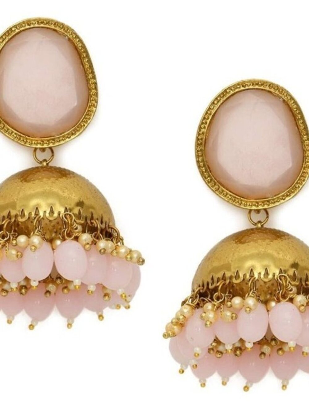 Bollywood Gold-Plated Pearl Blush Pink Jhumka Earrings Set Indian